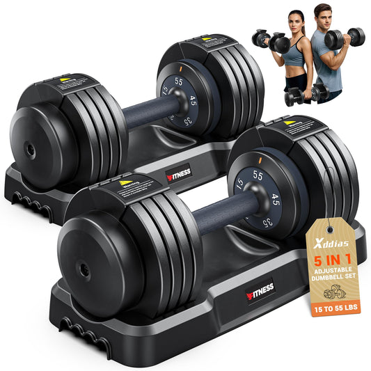 XDDIAS Adjustable Dumbbells set, 15LB to 55LB Dumbbell Sets of 2 for Home Gym equipment, 5 in 1 Free Weights with dumbbell set, Anti-Slip Handle for Full Body Workout Suitable Men/Women
