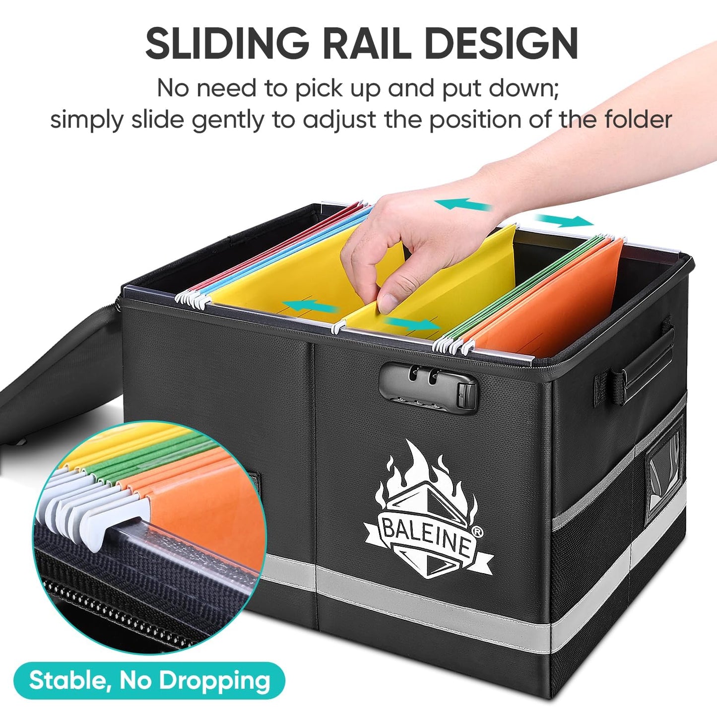 BALEINE Fireproof Document Box with Lock, Portable Fireproof Document Bag Waterproof Fire Proof File Boxes for Documents, File Organizer Box for Important Paperwork (Silver, 16''x12.5''11.5'')