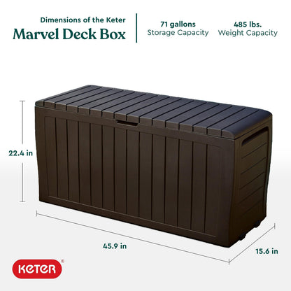 Keter Marvel Plus 71 Gallon Resin Outdoor Storage Box for Patio Storage Box Cushions, Throw Pillows, Garden Tools and Pool Floats, Brown
