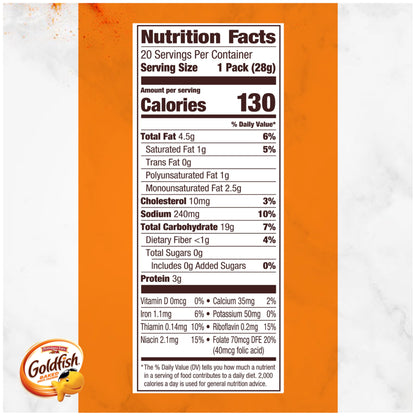 Goldfish Cheddar Cheese Crackers, Baked Snack Crackers, 1 oz On-the-Go Snack Packs, 20 Count Box
