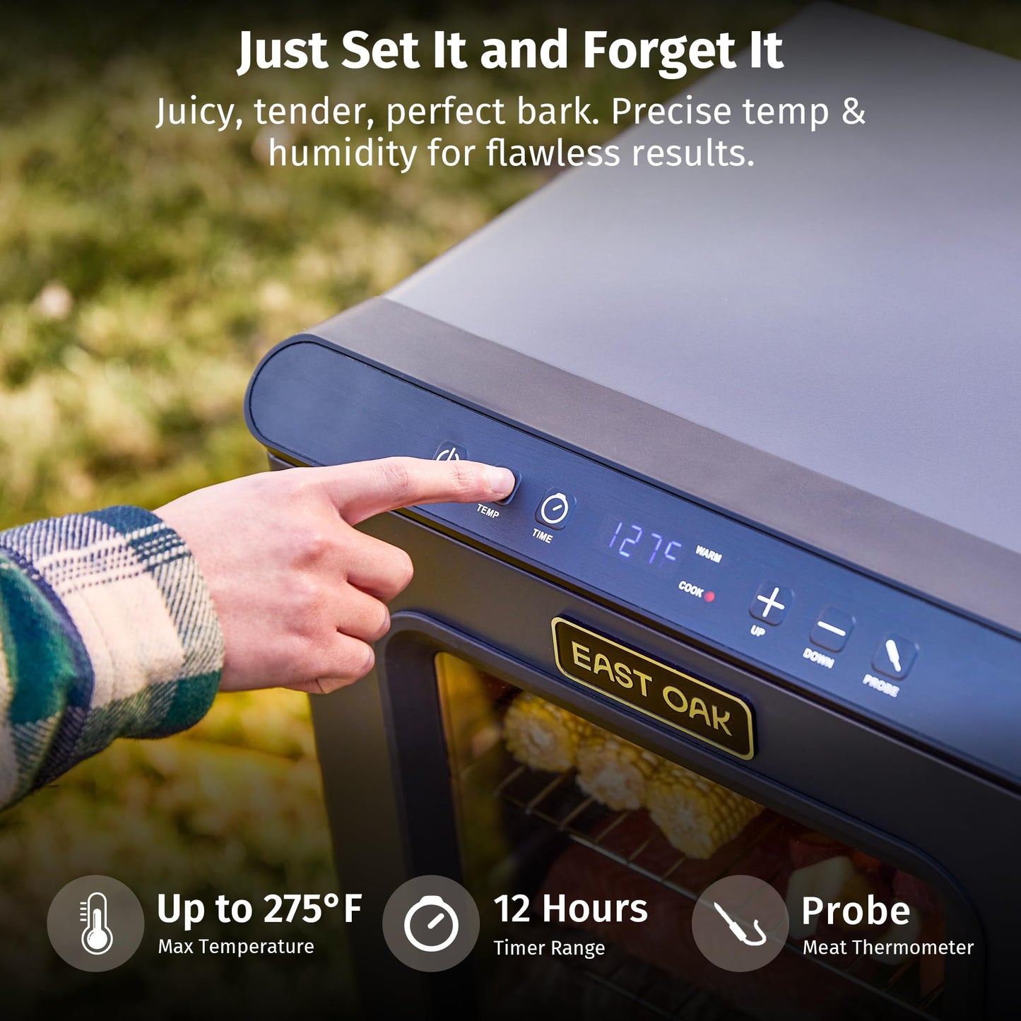 EAST OAK Ridgewood Pro 30" Electric Smoker Built-in Meat Probe & Elevated Stand for Outdoors Up to 6× Longer Smokes, Adjustable Side Chip Loader Smoke with 725 sq in Cooking Area, Night Blue