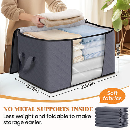 Fab totes 6 Pack Clothes Storage, Foldable Thick Fabric Blanket Storage Bags, Storage Containers for Organizing Bedroom, Closet, Clothing, Comforter, Grey