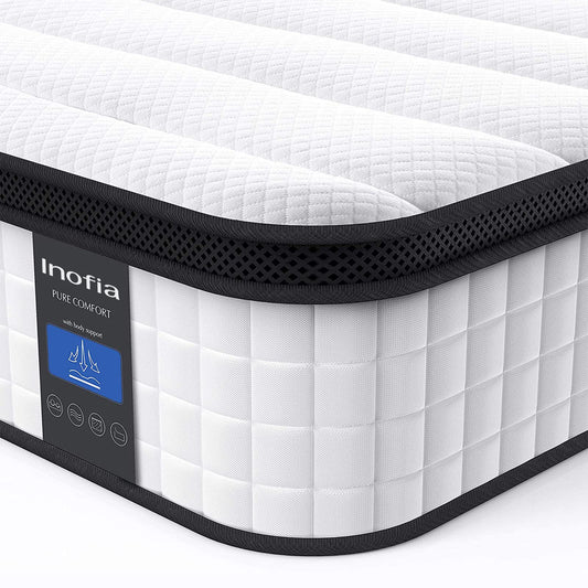 Inofia Queen Mattress, 10 Inch Hybrid Innerspring Double Mattress Cool Bed with Breathable Soft Knitted Fabric Cover, 101 Nights Trial