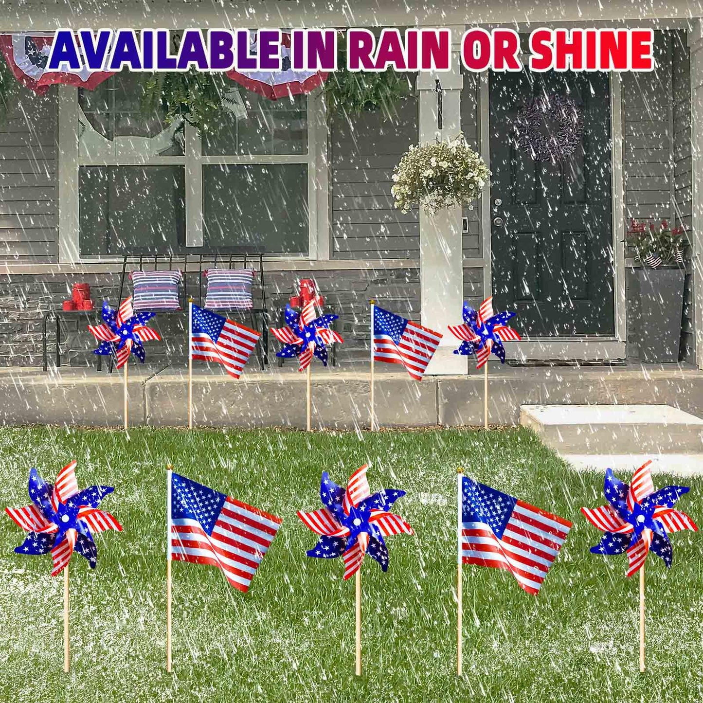 36 Pcs 4th of July Decorations, Patriotic Memorial Day Pinwheels and Flags Small Fourth of July Red White and Blue Labor Day Windmills Independence Day Parade Outdoor Yard Garden Party Decor