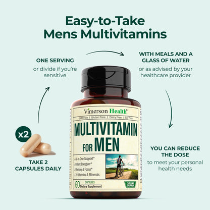 Multivitamin for Men – Essential Mens Multivitamins & Multiminerals Capsules with Vitamin B12, A, D, C, Zinc, Magnesium & More for Total Body Wellness – 20+ Key Nutrients & Vitamins for Men – 60 count