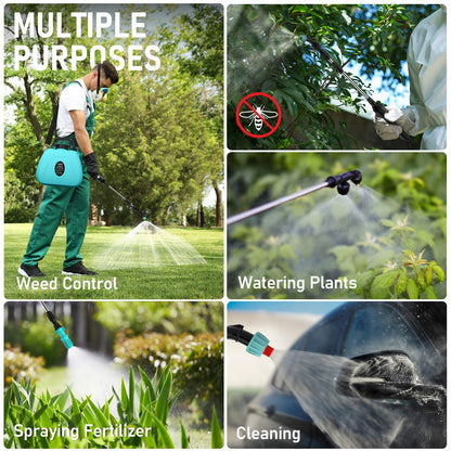 Battery Powered Garden Sprayer 2 Gallon, Electric Backpack Sprayer, Weed Yard Lawn Sprayer with 5 Mist Nozzles & Retractable Wand & Adjustable Strap for Lawn, Garden, Yard