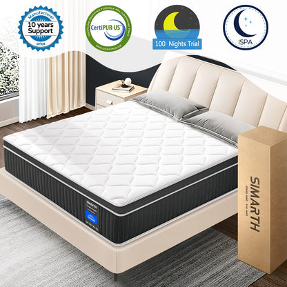 SIMARTH 12 Inch Full Size Mattress in a Box, Upgrade Strengthen Hybrid Full Mattresses with Memory Foam and Individually Pocketed Springs for Support and Pressure Relief, Medium Firm