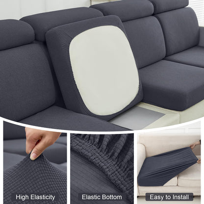 DISSA Waterproof Couch Cushion Covers, Washable Sofa Cushion Covers, Stretch Sofa Slipcovers, Thick Jacquard Fabric, Couch Sofa Covers for Pets Furniture Protector(3 Seaters + 1 Chaise, Grey)