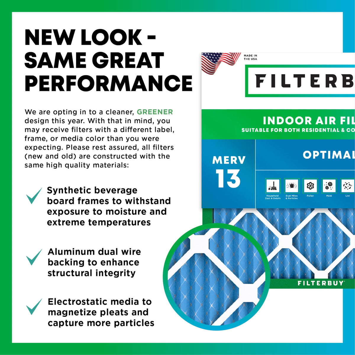 Filterbuy 20x20x1 Air Filter MERV 13 Optimal Defense (4-Pack), Pleated HVAC AC Furnace Air Filters Replacement (Actual Size: 19.50 x 19.50 x 0.75 Inches)