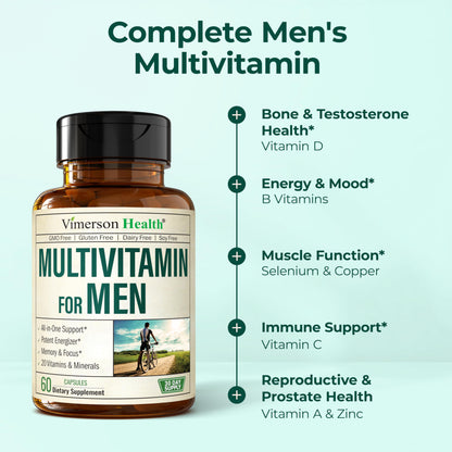 Multivitamin for Men – Essential Mens Multivitamins & Multiminerals Capsules with Vitamin B12, A, D, C, Zinc, Magnesium & More for Total Body Wellness – 20+ Key Nutrients & Vitamins for Men – 60 count