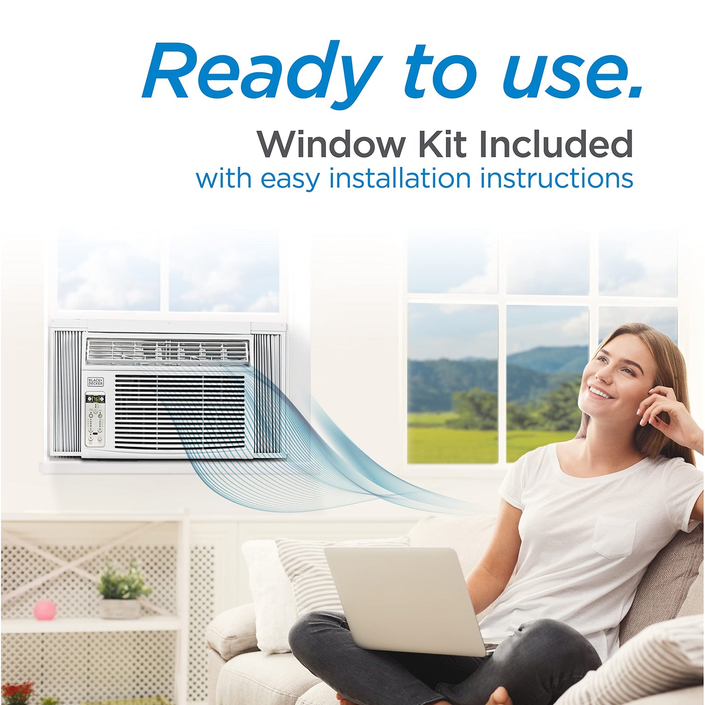 BLACK+DECKER Window Air Conditioner 8000 BTU, AC Window Unit Cools Up to 350 Square Feet, Window AC Unit with Remote Control, 3 Cooling Speeds and Fan Only Function, BD08WT6, White