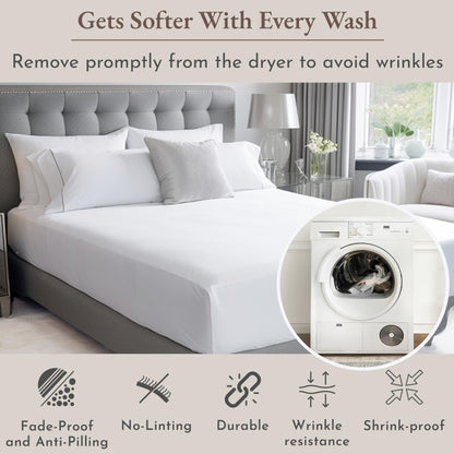 California Design Den 100% Cotton 2-Pack Sheets for King Size Bed, Soft & Durable King Size Deep Pocket Sheet Sets, King Sheet Set with Sateen Weave, Cooling Sheets (White)