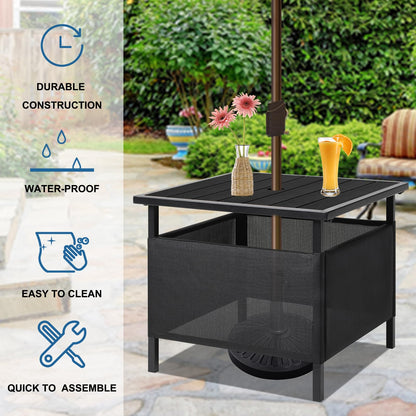 LZRS Adirondack Square Side Table with Umbrella Hole, Pool Composite Patio Table,HDPE End Tables for Backyard,Pool, Indoor Companion, Easy Maintenance & Weather Resistant(Black)