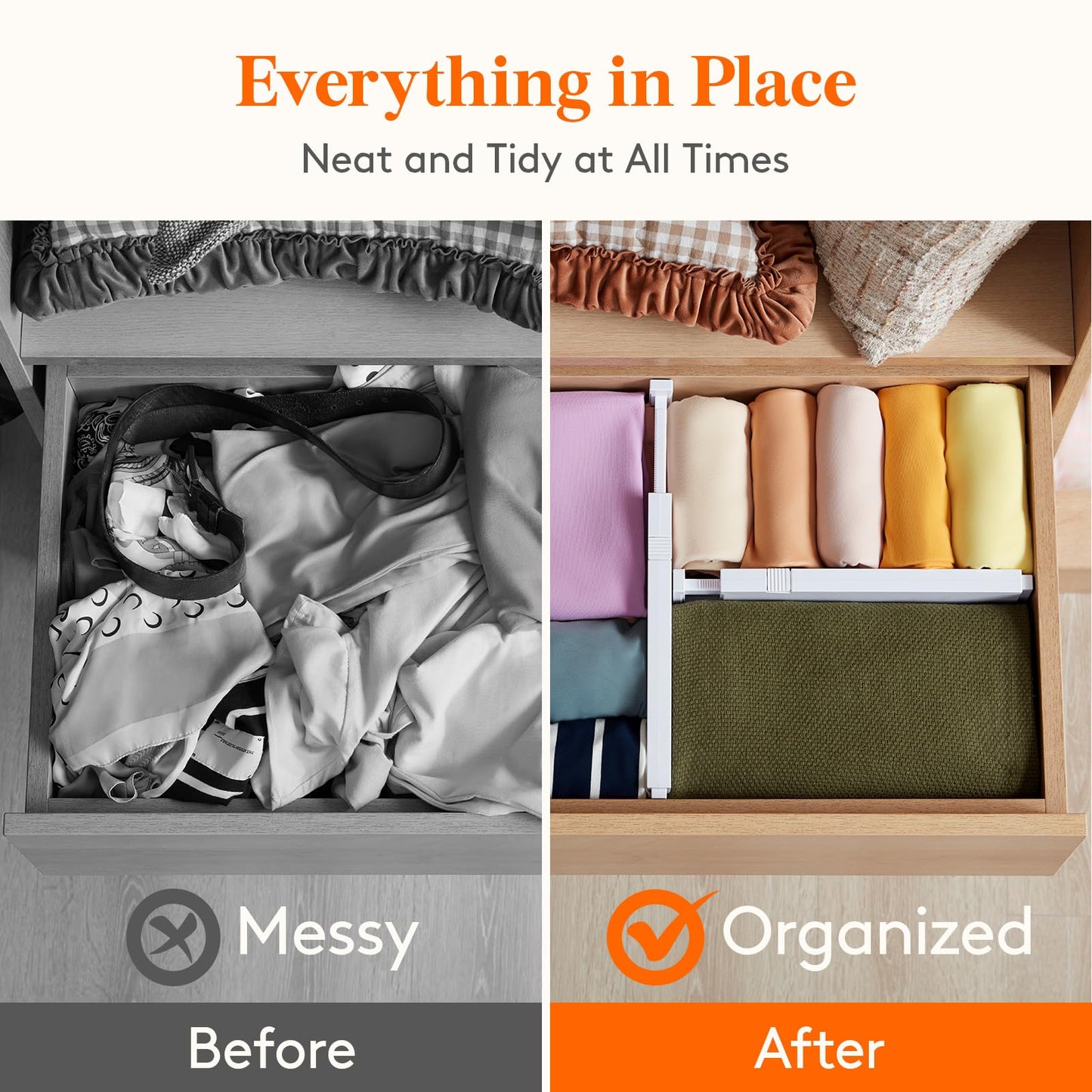 Lifewit 5 Pack 4" High Drawer Dividers 28-43.5cm/11-17" Adjustable Drawer Organizer for Clothes/Utensils, Expandable Drawer Separator in Dresser/Kitchen/Bedroom/Office Organization & Storage White