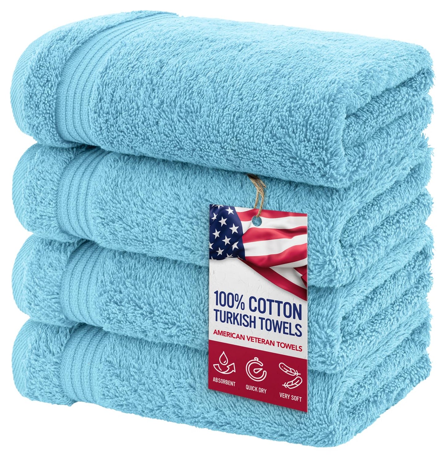 American Veteran Towel, Hand Towels for Bathroom Set of 4, 100% Cotton Turkish Hand Towel Sets Clearance Prime, Soft Hand Face Towels, Sky Blue Hand Towels