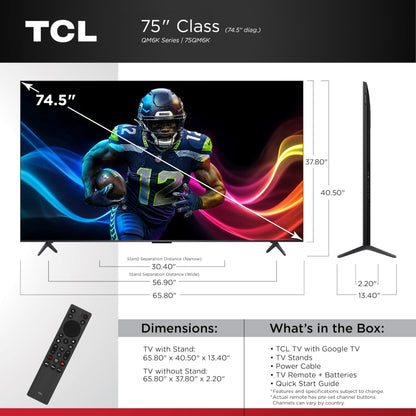 TCL 75-Inch QM6K QLED 4K Smart QD-Mini LED TV with Google TV (75QM6K, 2025 Model) Dolby Vision IQ, Dolby Atmos, HDR, Game Accelerator up to 288Hz, Voice Remote, Works with Alexa, Streaming Television