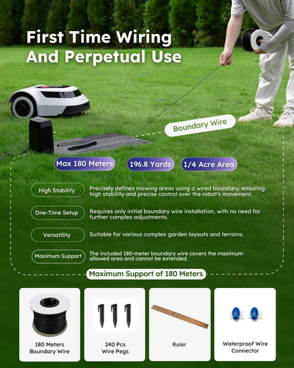 Robot Lawn Mower with Max 180m Stable Boundary Wire for 1/4 Acre - 300% Higher Efficiency of Grid-Shaped Mowing Path, Automatic Robotic Lawn Mowers with Auto Mapping & Recharge, ANTHBOT Pion1000