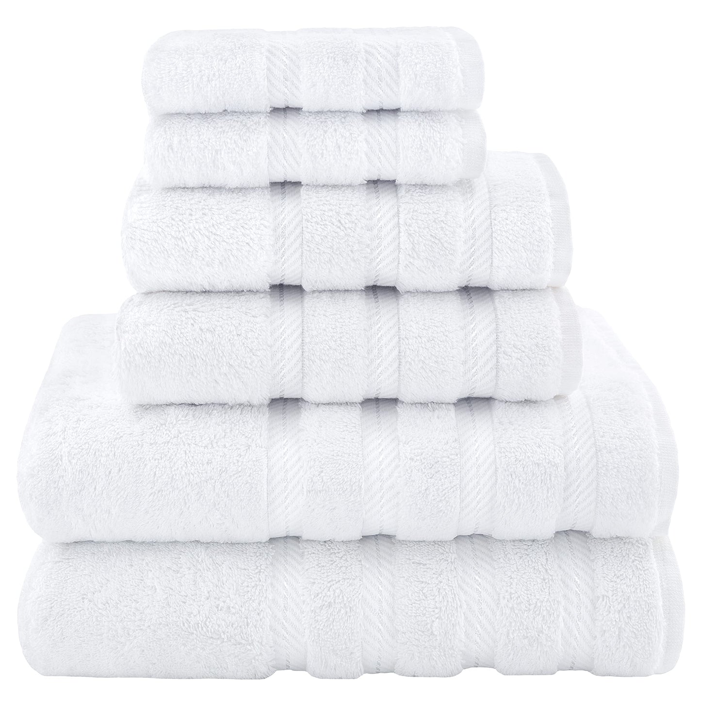 American Soft Linen Luxury 6 Piece Towel Set, 2 Bath Towels 2 Hand Towel 2 Washcloths, 600 GSM 100% Cotton Turkish Towels for Bathroom, White Towel Sets