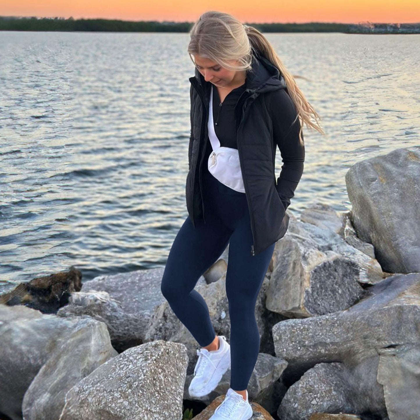 High Waisted Leggings for Women - No See Through Tummy Novelty Workout Yoga Pants with Pockets Reg & Plus Navy Blue