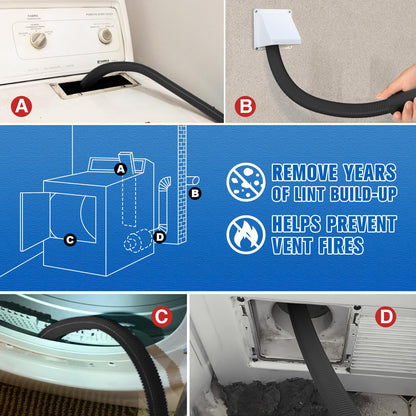 Sealegend Dryer Vent Cleaner Kit Vacuum Hose Attachment Compatible with All Vacuum Cleaner, Quickly Lint Remover Cleaning Supplies, Black