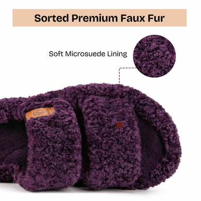 EverFoams Womens Fuzzy Open-toe Slippers Soft Comfy Memory Foam Indoor House Shoes Plum Violet,7-8 US