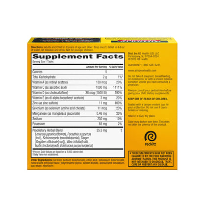 Airborne 1000mg Vitamin C with Vitamin D & Zinc, Sugar Free Multivitamin Immune Support Supplement, Antioxidants Vitamins A C & Vitamin E, 30 Effervescent Tablets, Zesty Orange Flavor