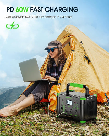 Portable Power Station 1000W (Peak 2000W), 999Wh Solar Generator with 110V Pure Sine Wave AC Outlet, 60W USB-C PD, 10 Ports for Camping RV Van Home Backup Emergency Off-Grid Living
