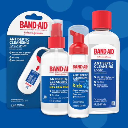 Band-Aid Brand Antiseptic Cleansing Spray, First Aid Antiseptic Spray Relieves Pain & Kill Germs, with Benzalkonium Cl Wound Antiseptic & Pramoxine HCl Topical Analgesic, 2 x 8 fl. oz