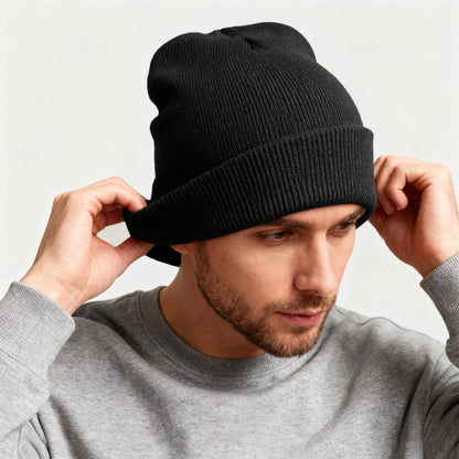 ZOORON Beanie for Men Women Warm Winter Hats Acrylic Knit Cuffed Beanie Cap Unisex Black