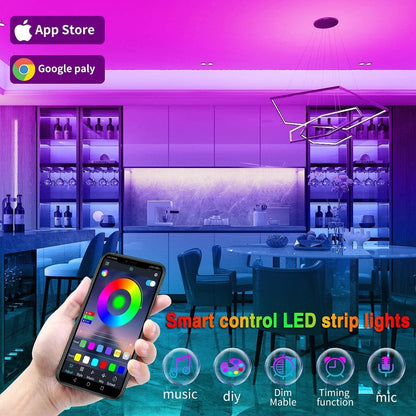 REEMEER Led Lights 100ft Smart APP Control Music Sync Strip Lights RGB Color Changing Strips with Remote, for Bedroom Kitchen and Party