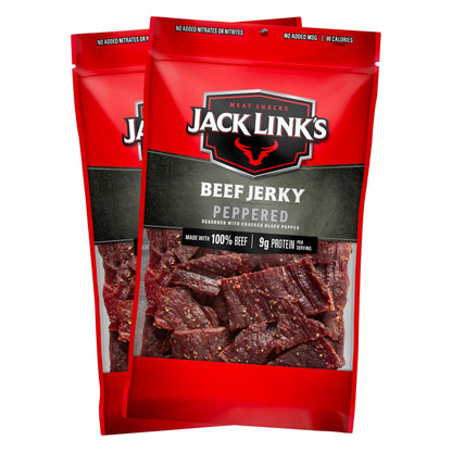 Jack Link's Beef Jerky, Peppered, Large Jerky Bags – Flavorful Meat Snacks, Ready to Eat Protein Snacks with 9g of Protein, Made with 100% Beef, Keto, Paleo & Carnivore Diet Ready – 9 Oz. (Pack of 2)