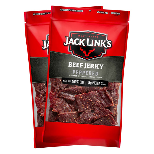 Jack Link's Beef Jerky, Peppered, Large Jerky Bags – Flavorful Meat Snacks, Ready to Eat Protein Snacks with 9g of Protein, Made with 100% Beef, Keto, Paleo & Carnivore Diet Ready – 9 Oz. (Pack of 2)