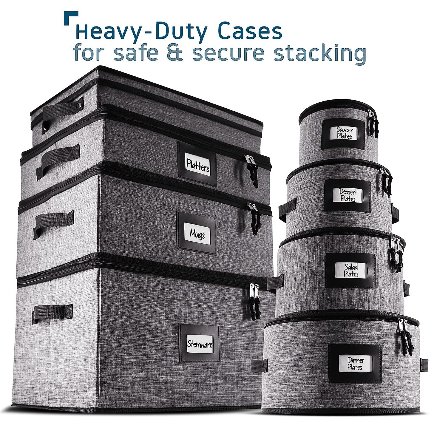 Flatware & Utensil Storage, Durable Silverware Storage Box with Padded Dividers, 5 Compartment Flatware Storage Case, Silverware Case with Handles, Protects and Organizes Cutlery, Grey