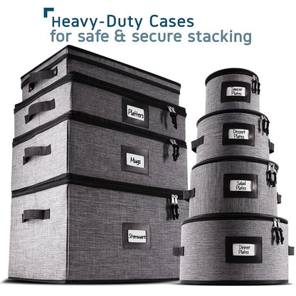 Flatware & Utensil Storage, Durable Silverware Storage Box with Padded Dividers, 5 Compartment Flatware Storage Case, Silverware Case with Handles, Protects and Organizes Cutlery, Grey