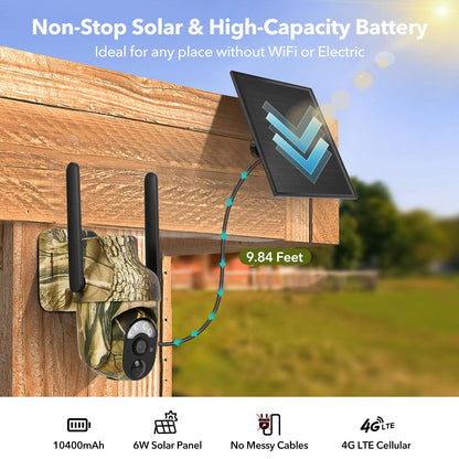 4G LTE Cellular Trail Cameras 2K 360° View Live Streaming Game Camera Built-in SIM Card with Motion Activated Color Night Vision Remote Phone Access Solar Powered Trail Camera IP65 Waterproof