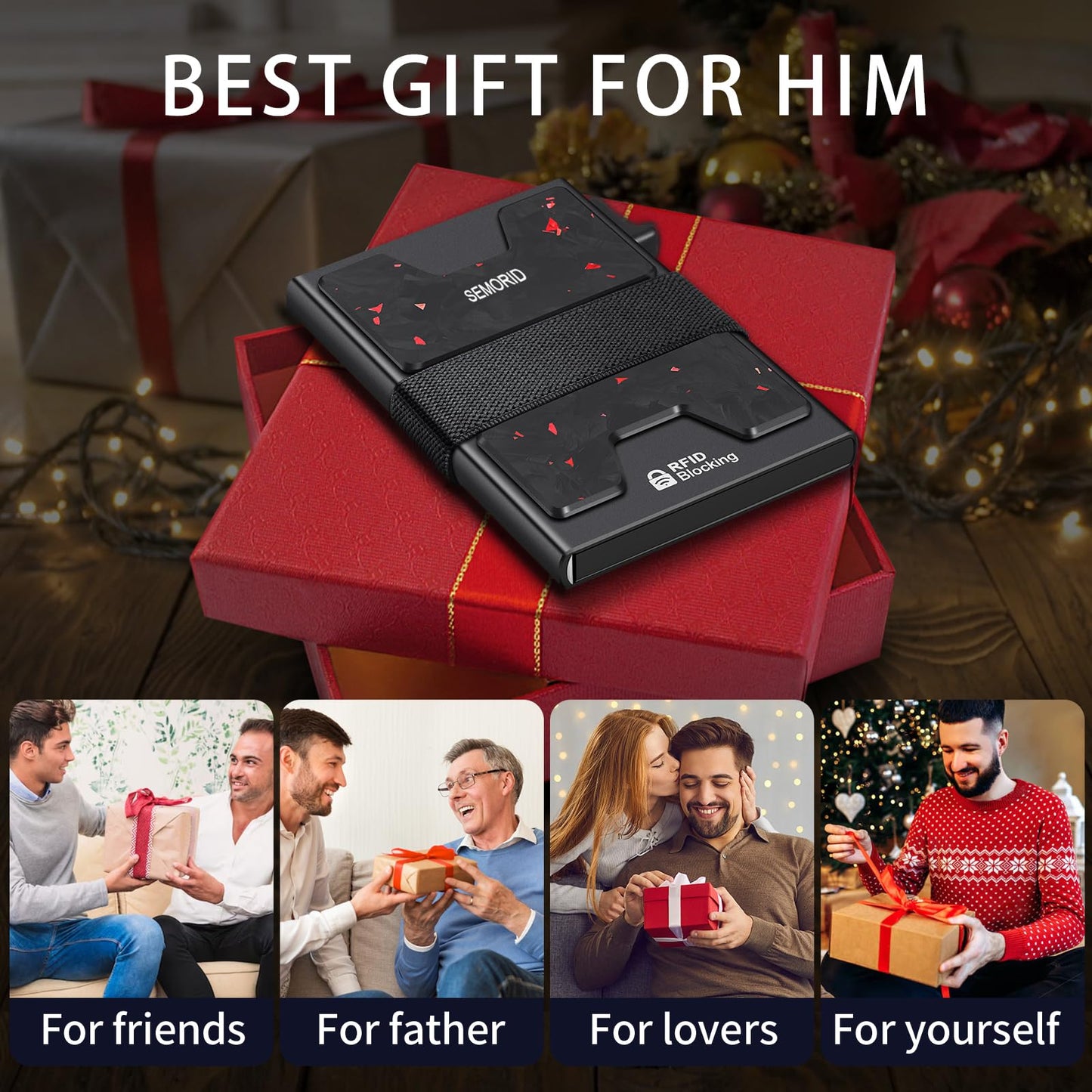 SEMORID Slim Wallet for Men, Minimalist RFID Blocking Mens Card Wallet - Pop Up Credit Card Holder, Thin Metal Case with Cash Band, Hold 12+ Cards