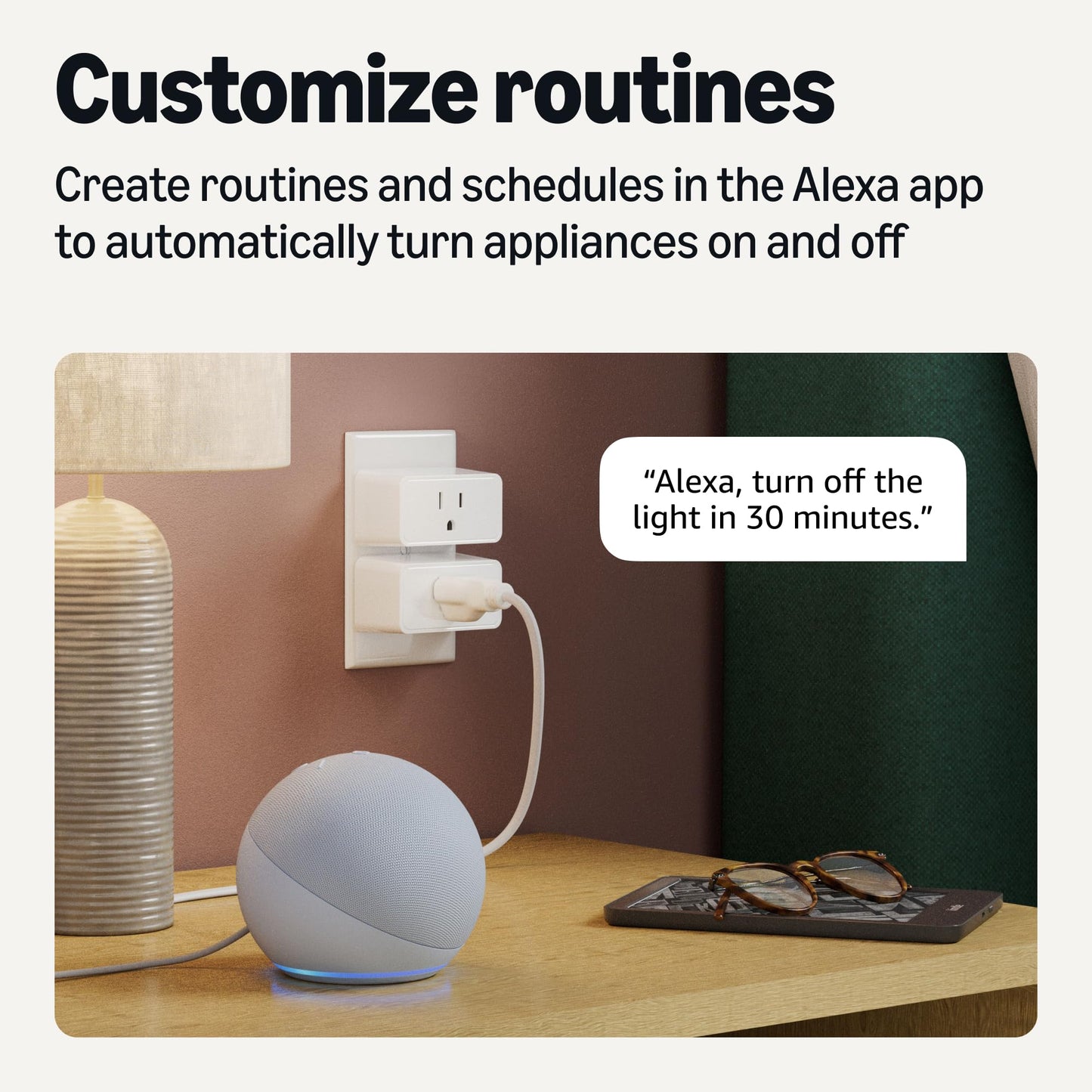Amazon Basics Smart Plug, Works with Alexa Only, 2.4 GHz Wi-Fi, No Hub Required, 1 Pack, White