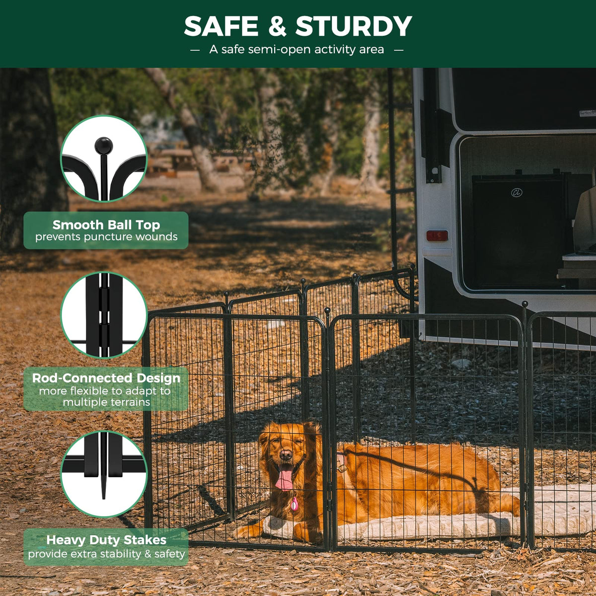 FXW Rollick Unleashed Dog Playpen for Indoor, Yard, RV Camping, 45 inch 16 Panels for Large Dogs│Patented