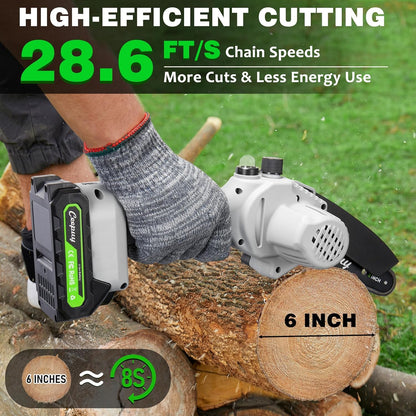 CEEPUY Mini Chainsaw Cordless,[2025 Upgraded] 6 Inch Portable Electric Chain Saw w/Automatic Oiler/Battery Powered Small Handheld Saw w/Security Lock Trees Branches Trimming,Wood Cutting.