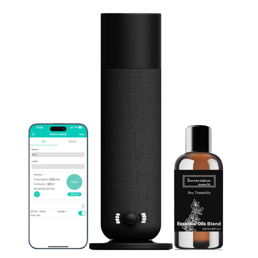 Smart Waterless Essential Oil Diffuser, Scent Air Machine for Home, Aromatherapy Scent Diffuser with Roy Tranquility Oil, Covers Up to 1000 Sq.Ft, Quiet Cold-Air Tech Machine for Hotel, Spa (Black)