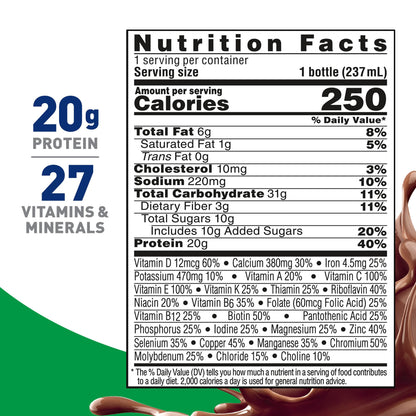 BOOST High Protein with Fiber Ready to Drink Complete Nutritional Drink, Rich Chocolate, 8 fl oz Bottle, 24 Pack