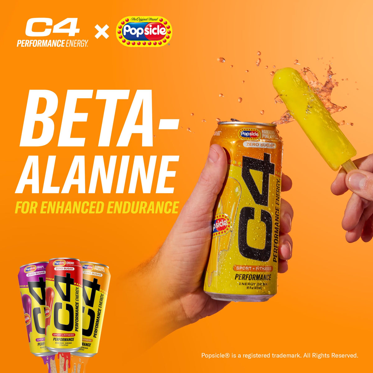 C4 Energy Drink x Grape Popsicle, Carbonated Sugar Free Pre Workout Performance Drink with no Artificial Colors or Dyes, 16 Oz, Pack of 12