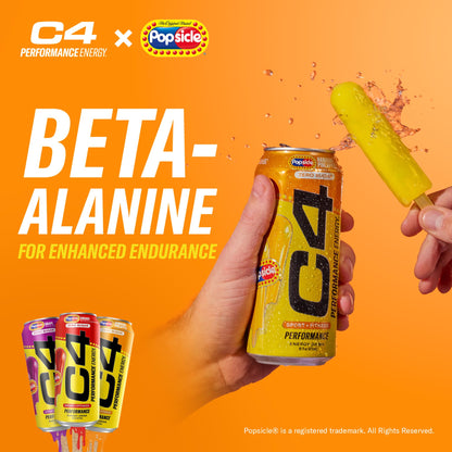 C4 Energy Drink x Grape Popsicle, Carbonated Sugar Free Pre Workout Performance Drink with no Artificial Colors or Dyes, 16 Oz, Pack of 12