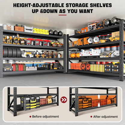 RAVIGIN 5000LBS Storage Shelves,71" W Garage Shelving Heavy Duty Metal Adjustable Garage Shelves, Shelving Units Industrial Shelving for Warehouse,71" W x 24" D x 69" H,Black