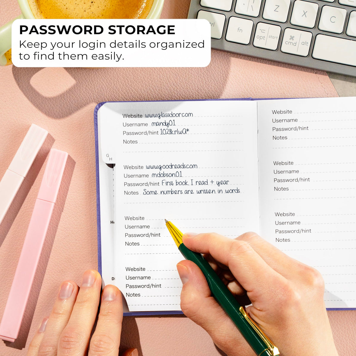 Clever Fox Password Book with alphabetical tabs. Internet Address Organizer Logbook. Small Pocket Password Keeper for Website Logins (Lavender)