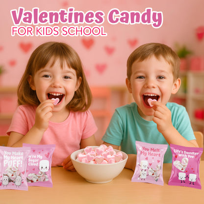 4E's Novelty Heart Marshmallows (24 Packs) Pink & White Valentine Marshmallows Mini Individually Wrapped for Hot Chocolate, Valentines Candy Bulk for Kids Classroom Exchange Party Favors