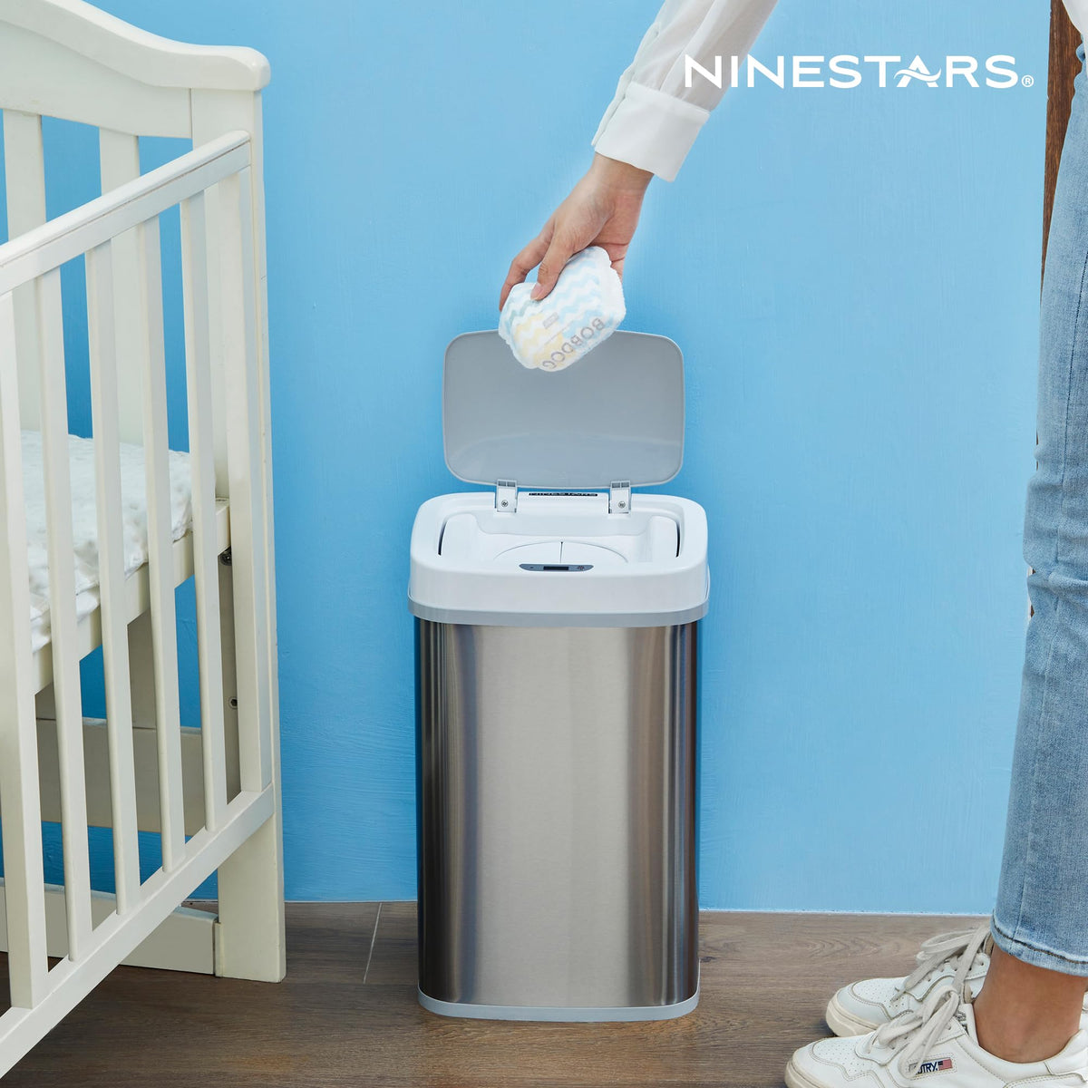Ninestars NPT-16-1BL Automatic Touchless Motion Sensor Diaper Disposal Trash Can with lid, 4.2 gallon/16 L, Baby Blue Plastic
