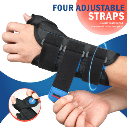 FEATOL Carpal Tunnel Wrist Brace Night Support, Thumb Spica Splint Right Hand for De Quervains Tenosynovitis, Tendonitis, Wrist Brace With Thumb Support-Large/XLarge-Women & Men, Black
