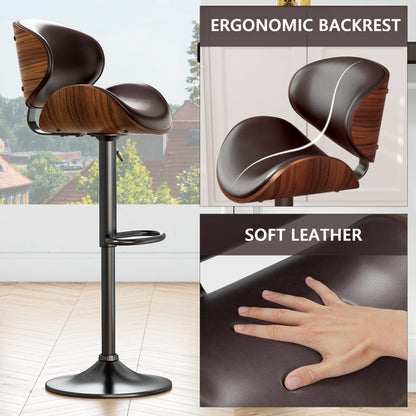 YaFiti Bar Stools Set of 4, Modern Pu Leather Swivel Adjustable Bar Stool Counter Height Stool Set, Bar Chair with Back and Footrest for Kitchen, Dining Room, Brown