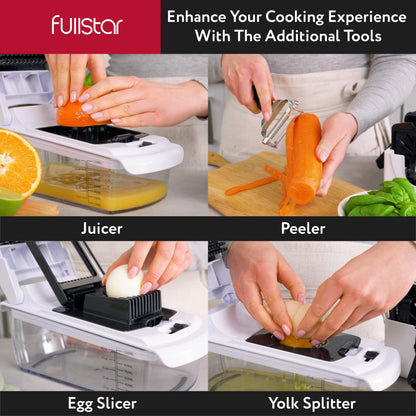Fullstar Vegetable Chopper and Spiralizer - Food Chopper with Container, Fruit Slicer, Kitchen Gadgets & Accessories, Home Essentials (9 in 1, White)